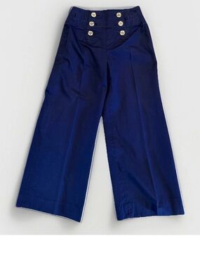 Ralph Lauren Sailor Pants Womens 4 Navy Wide Leg Nautical Button Silk Cotton